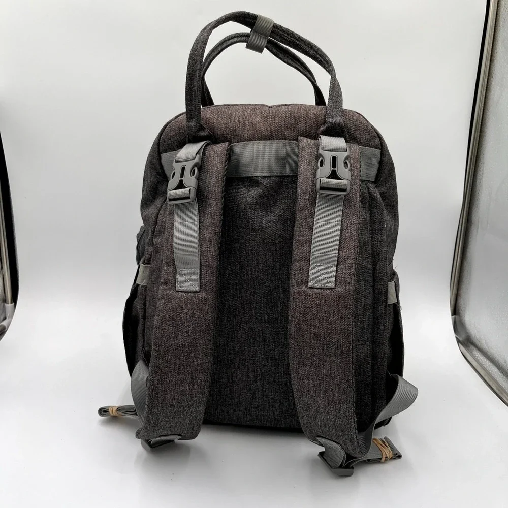 Babbleroo Backpack Charcoal Gray Pockets Padded Shoulder Straps Diaper Bag